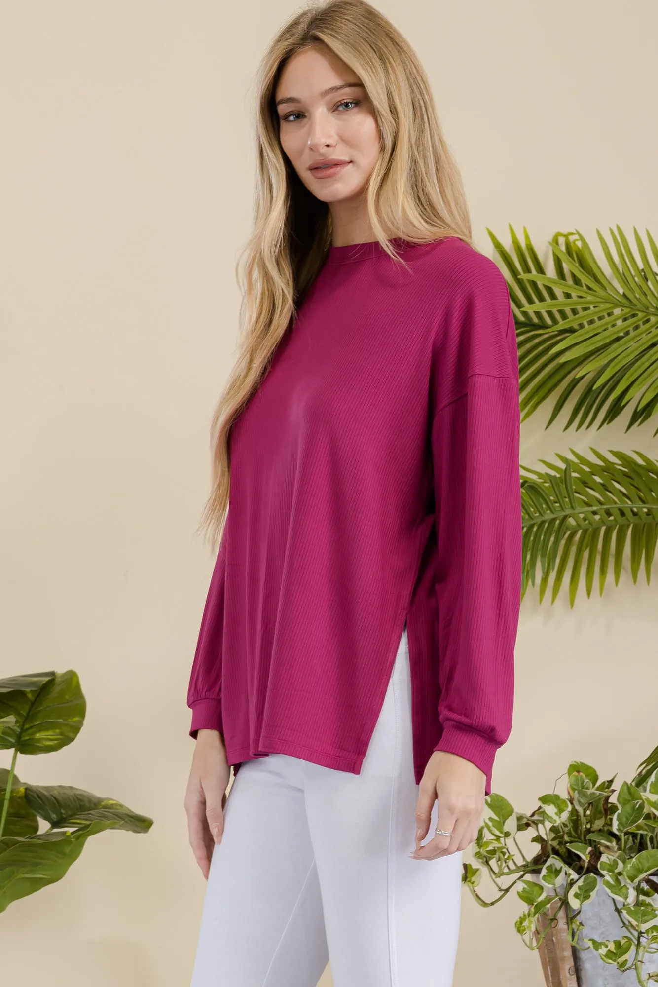 Women's Ribbed Long Sleeves with Side Cut