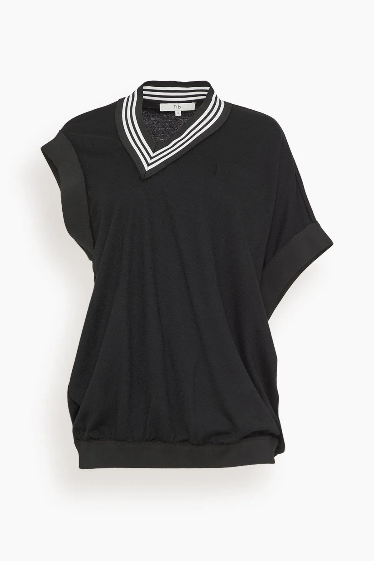 Wool Jersey Vneck Tennis Vest in Black