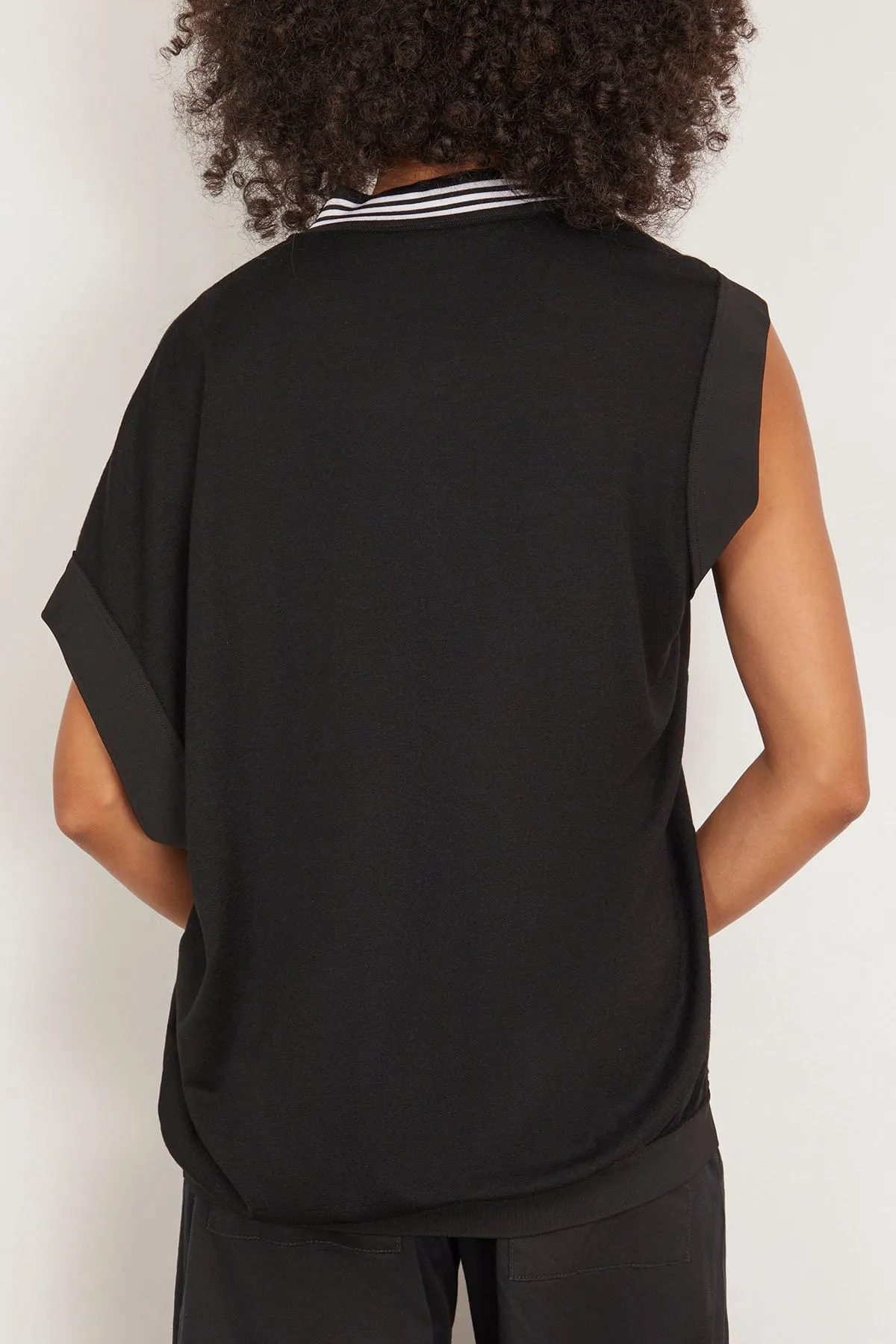 Wool Jersey Vneck Tennis Vest in Black