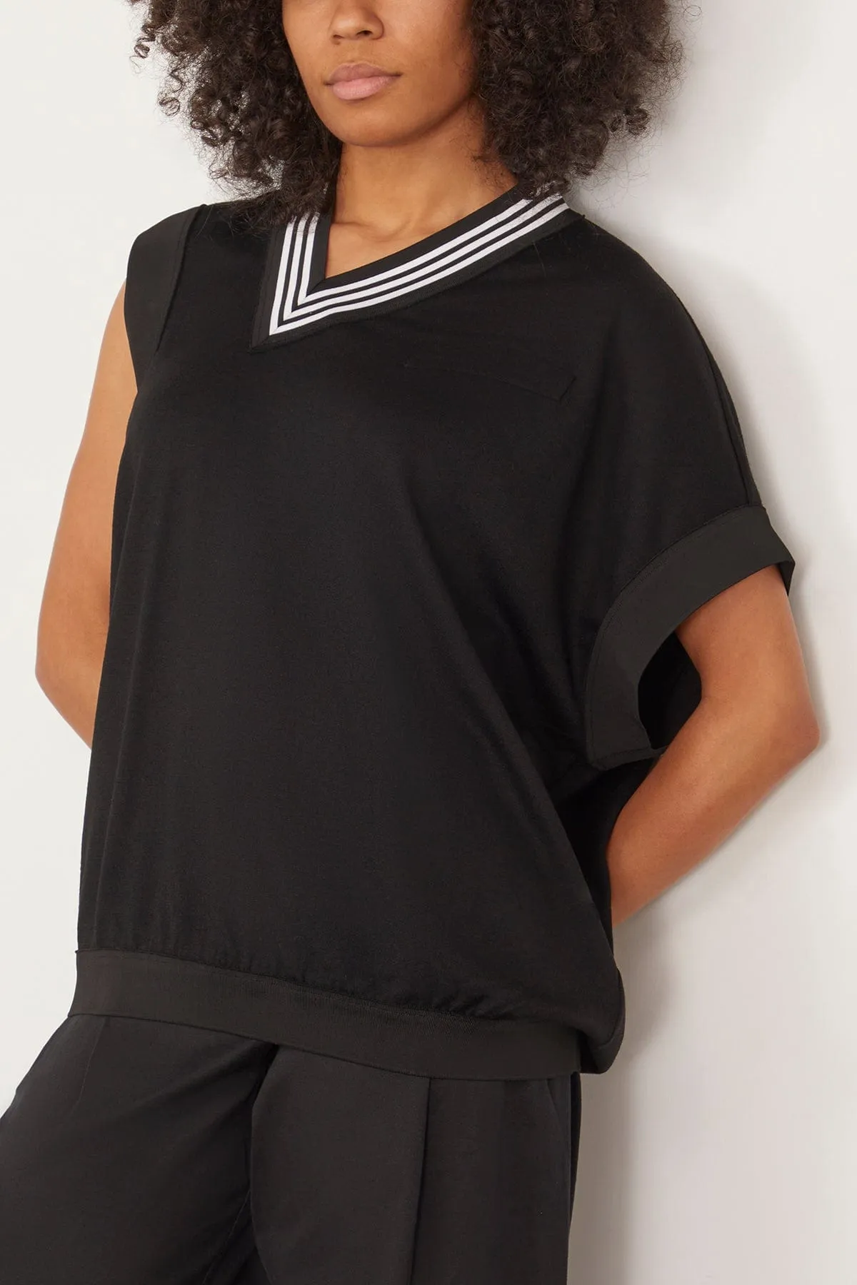 Wool Jersey Vneck Tennis Vest in Black